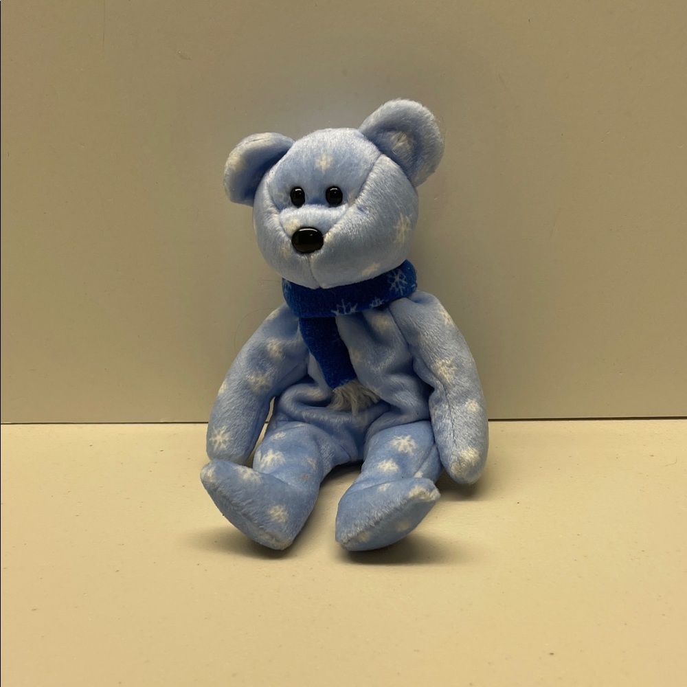 Ty Beanie Babies 1999 Holiday Teddy Bear Plush Toy Scarf Snow Blue Flakes No Tag